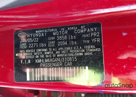 2022 Hyundai Elantra Sel из США, поврежденный, VIN KMHLM4AG4NU310815